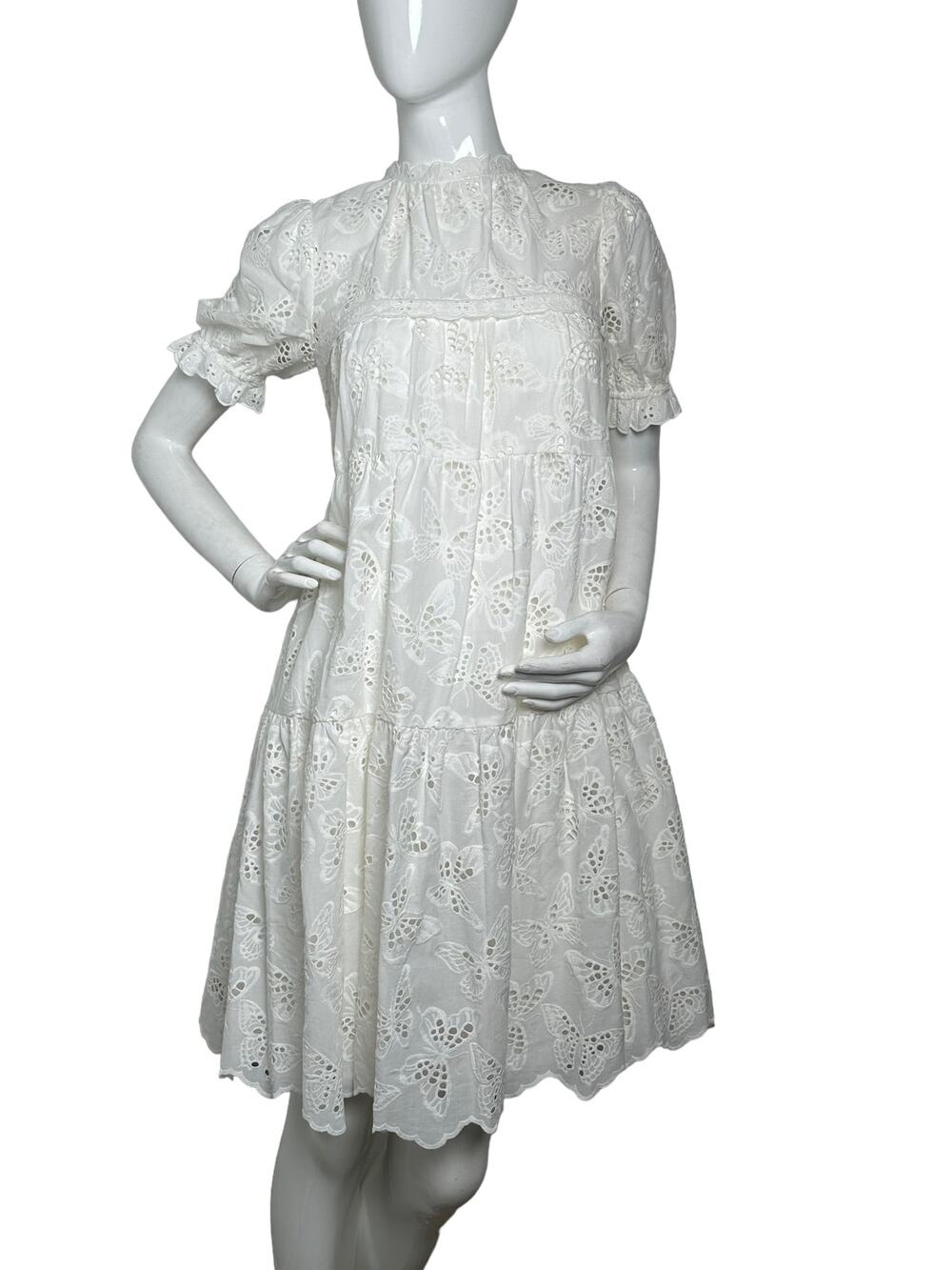Kate Spade Butterfly Eyelet Tiered mainline Dress in Fresh White M